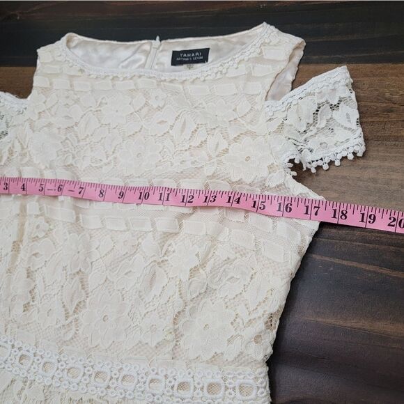 Tahari Eyelet Lace Overlay Off Shoulder Dress Mini Back Zipper Flowy HOCO Size 6 - Picture 8 of 10
